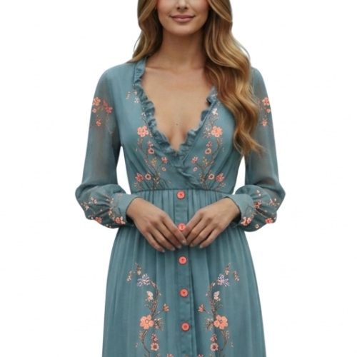 Boho maxi-jurk met lange mouwen voor dames