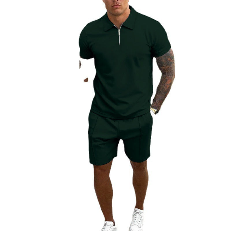 Casual set met poloshirt met ritssluiting en shorts