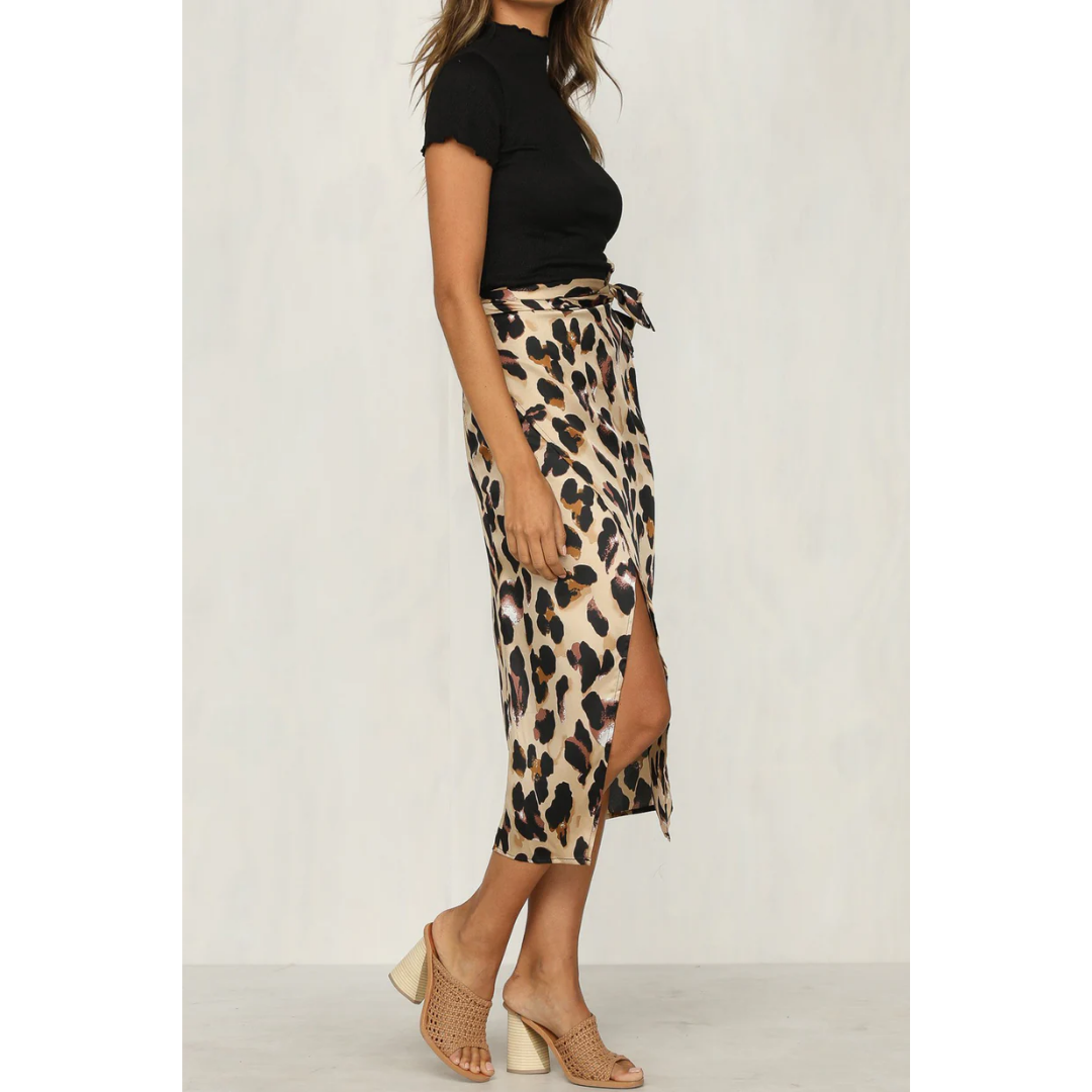 Dames wikkelrok met split - Luipaardprint