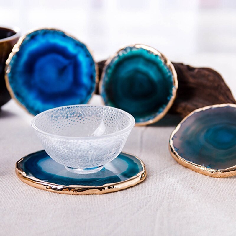 Elegante set van blauwe agaten onderzetters voor het interieur