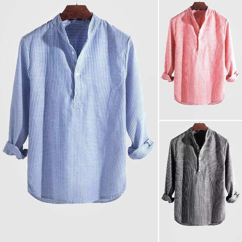 Gestreept henley-overhemd met lange mouwen voor heren