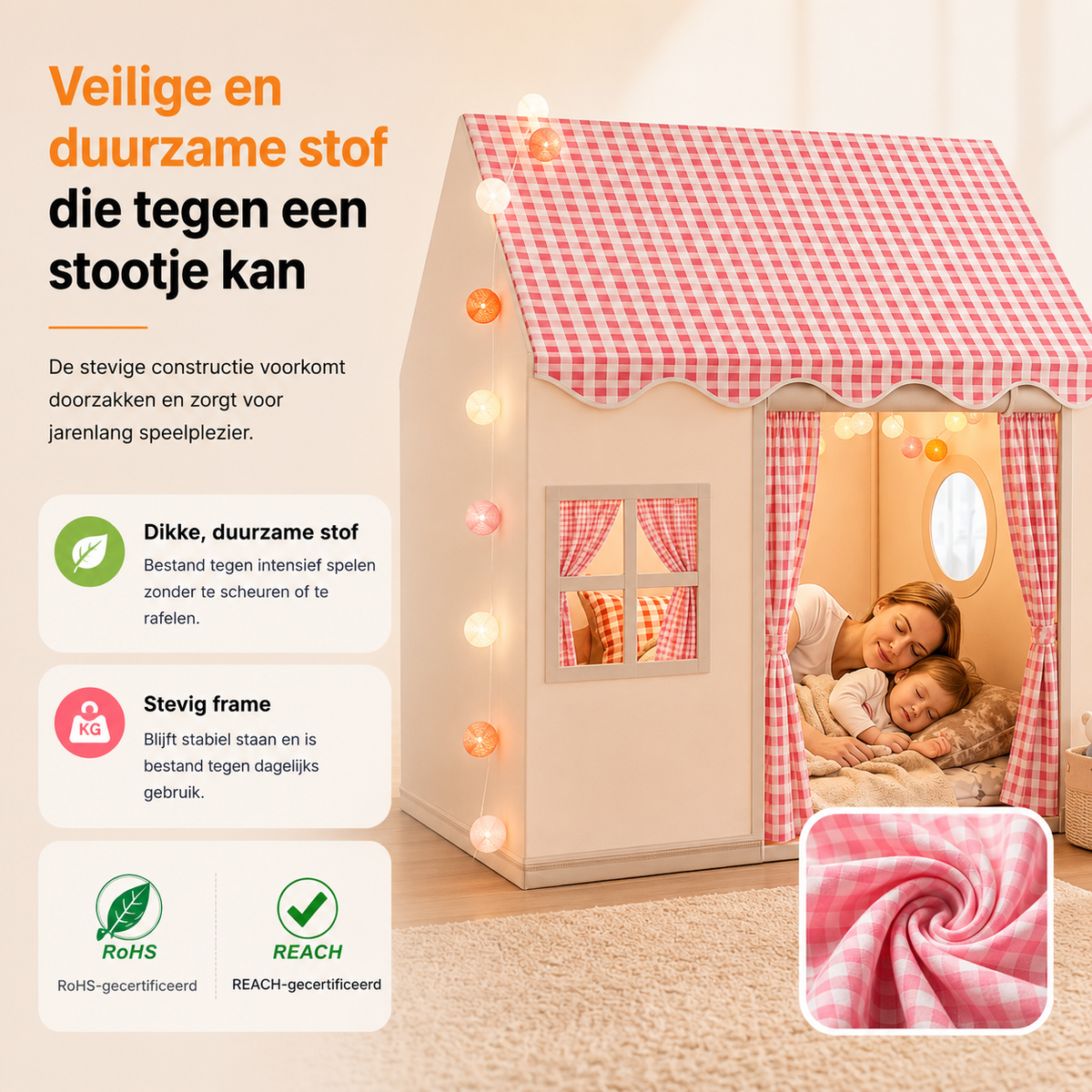 Kasteel speeltent – met lichtsnoer, 128 cm hoog, verkrijgbaar in 3 kleuren