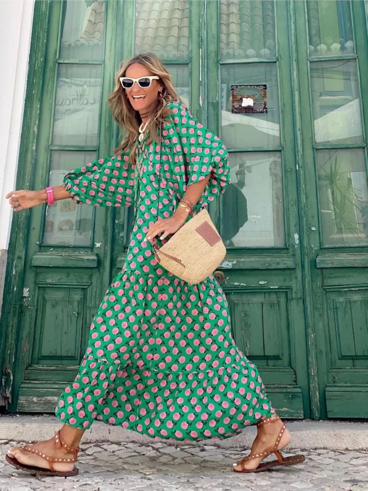 Maxi-jurk voor dames in bohostijl met bloemenprint
