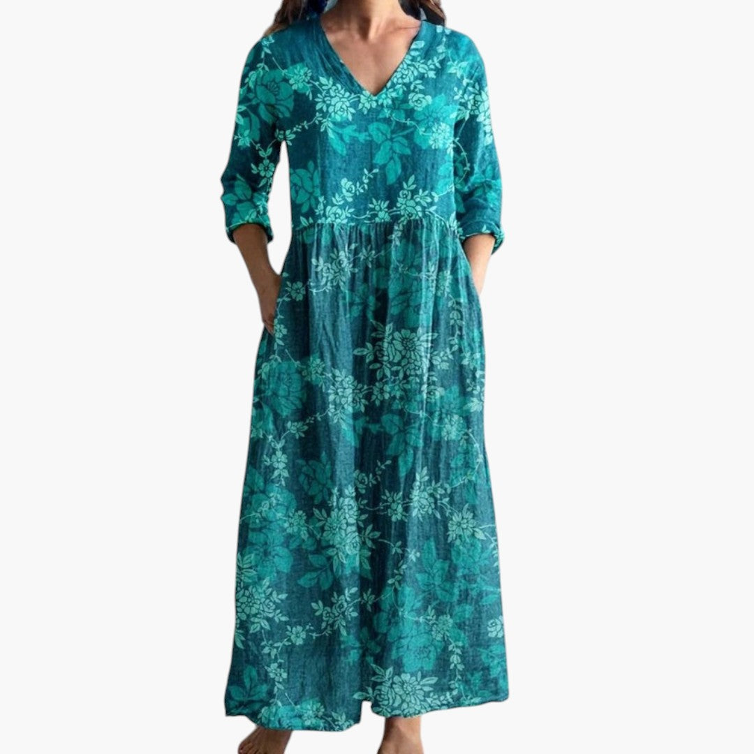 Maxi-jurk voor dames met V-hals en bloemenprint