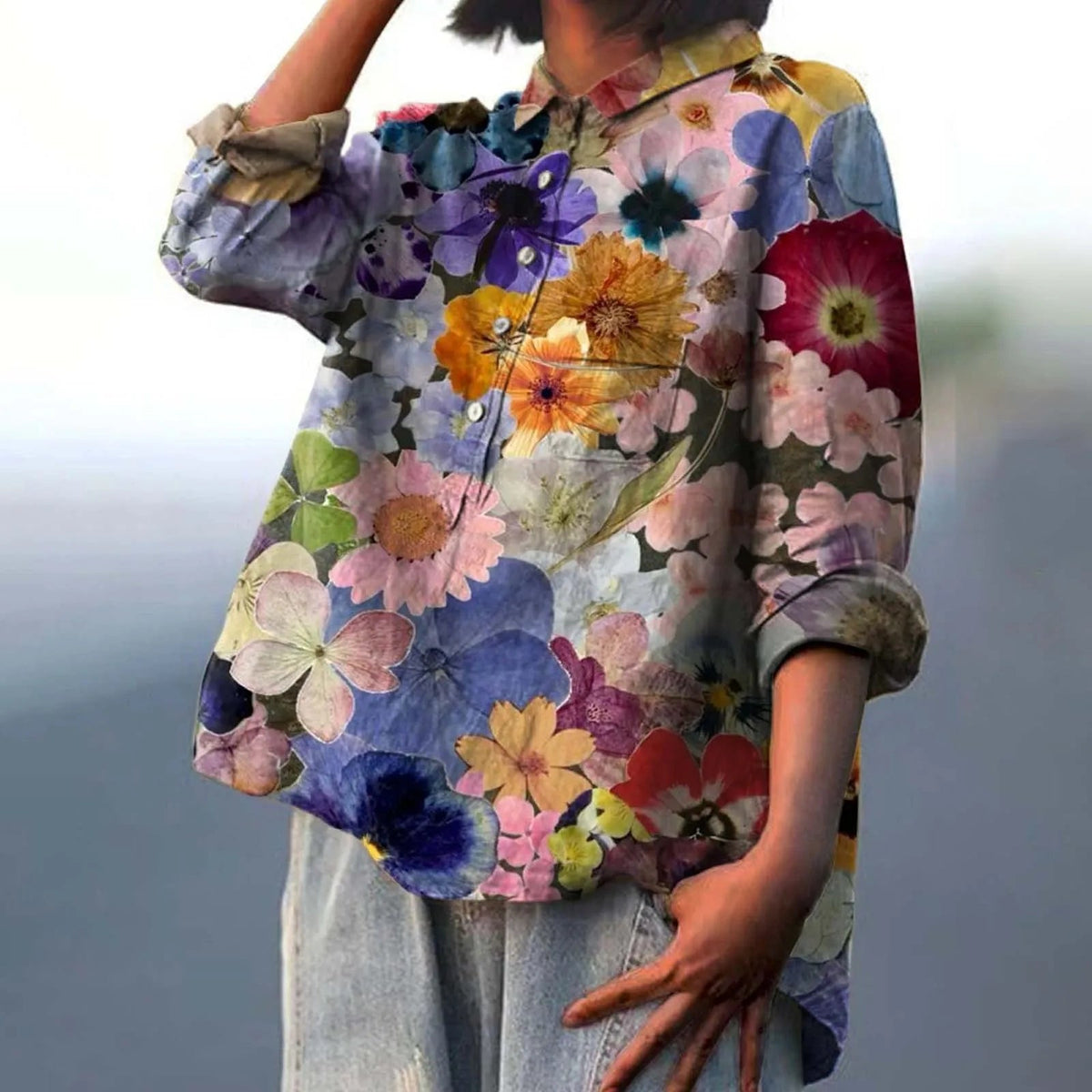 Oversized damesblouse met knoopsluiting