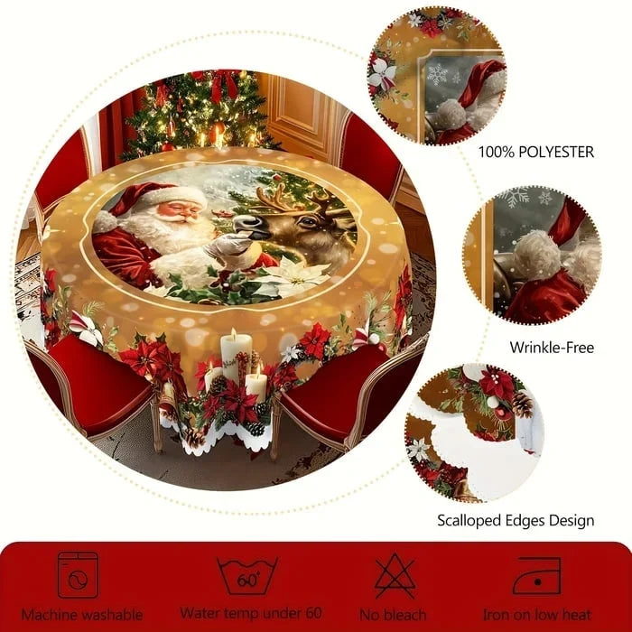 Rond kersttafelkleed met geschulpte rand en feestelijk kerststerdessin