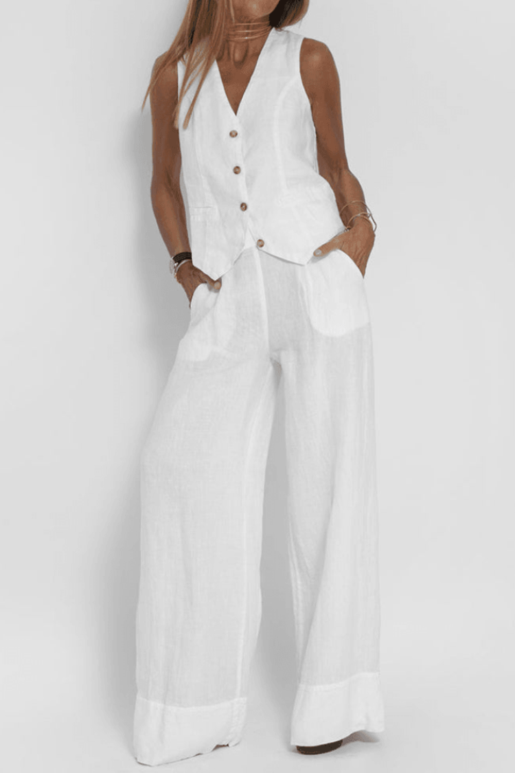 Tweedelige mouwloze dames set met V-hals