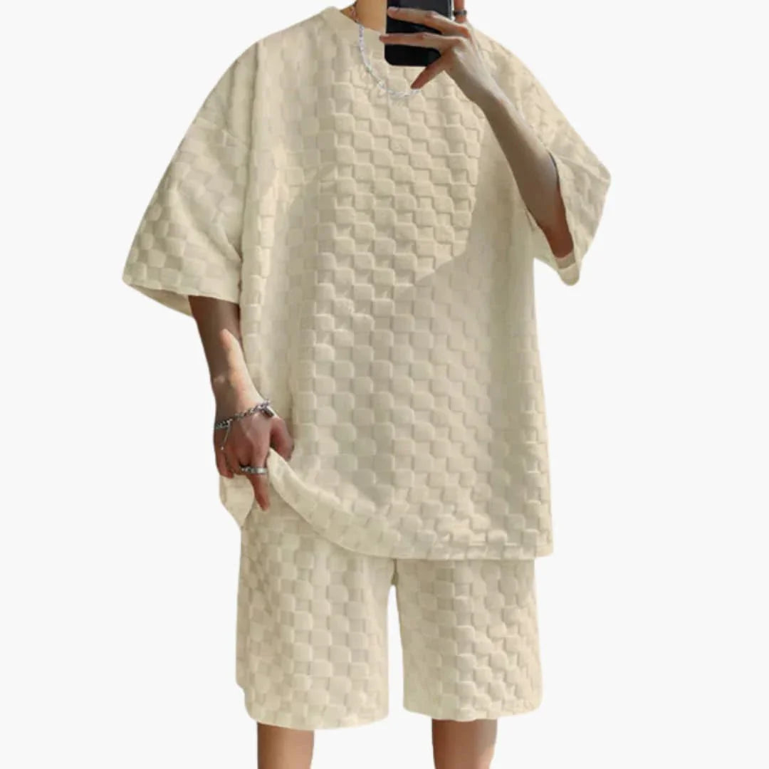 Tweedelige zomerse herenset met jacquard T-shirt en shorts