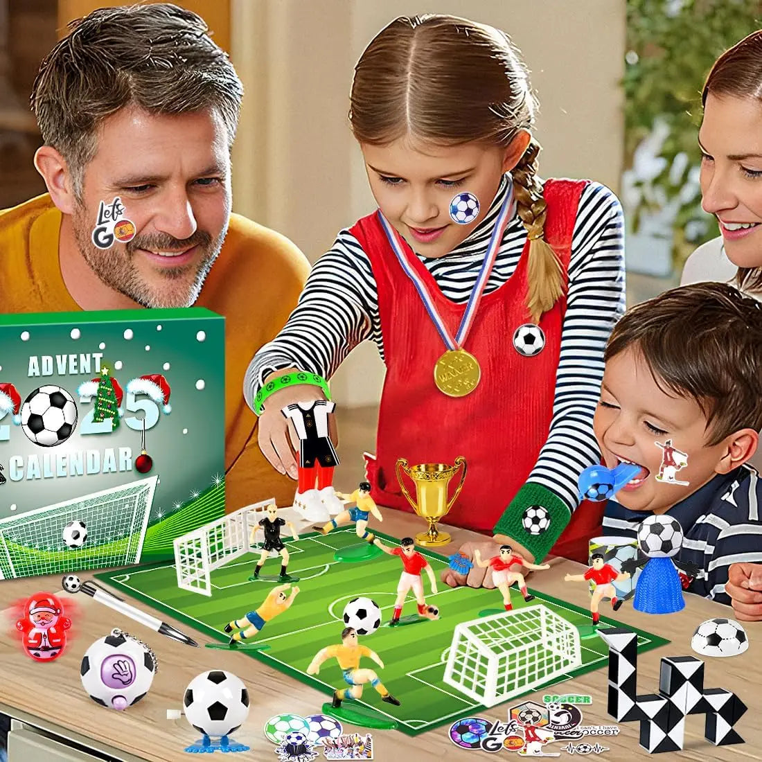 Voetbal adventskalender voor kinderen met 24 voetbalaccessoires en verrassingen