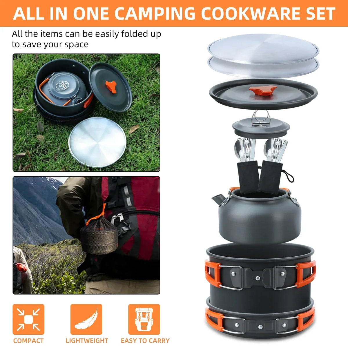 17-Delige kook- en servies-set voor camping
