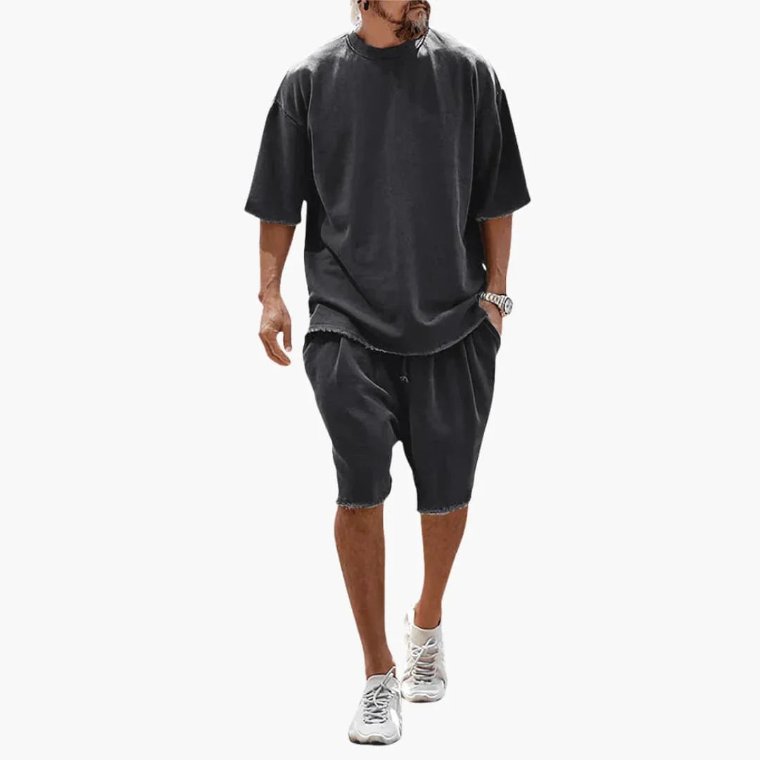 2-Delige zomerset voor heren met oversized T-shirt en korte broek met trekkoord