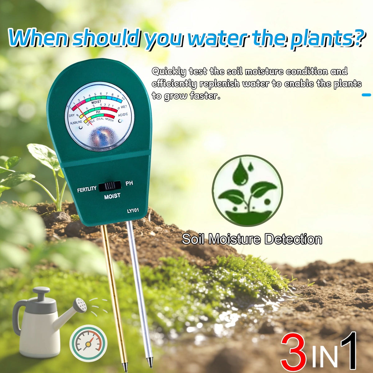 3-In-1 bodemtester voor vocht, voedingsstoffengehalte en pH-waarde voor gezonde planten