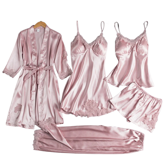 5-Delige Satijnen Nachtkleding- en Pyjamaset voor Dames