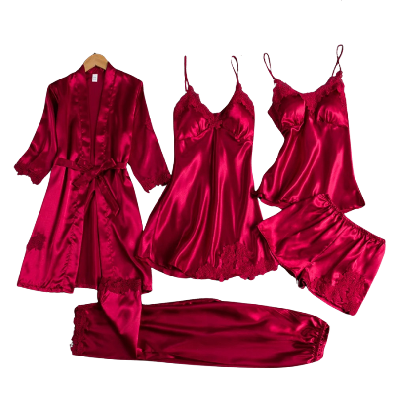 5-Delige Satijnen Nachtkleding- en Pyjamaset voor Dames