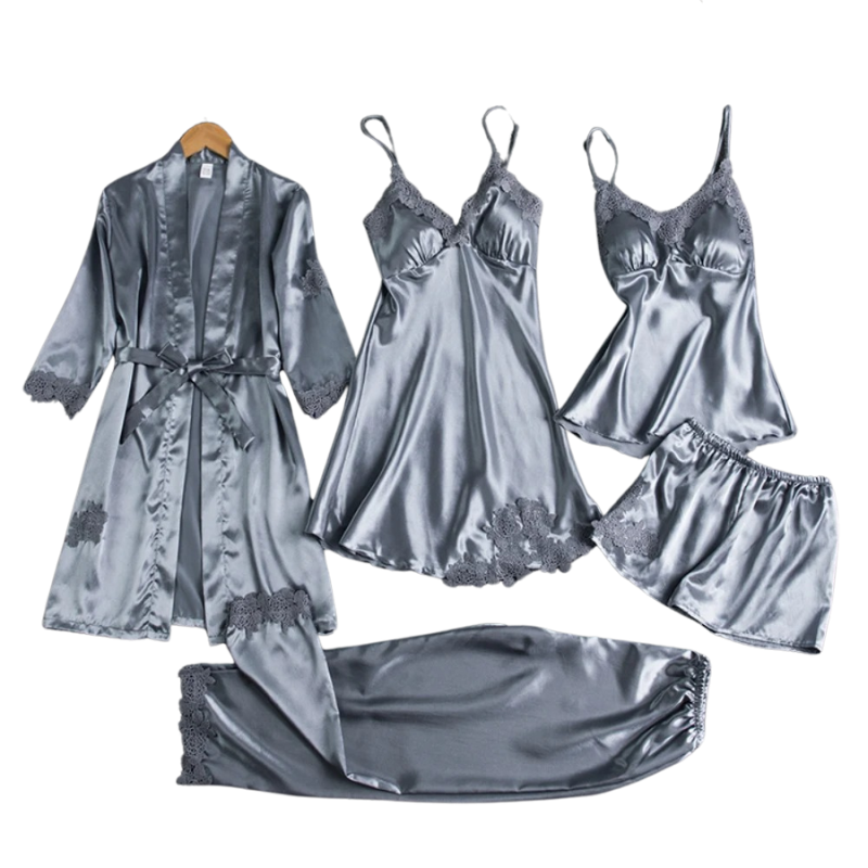 5-Delige Satijnen Nachtkleding- en Pyjamaset voor Dames