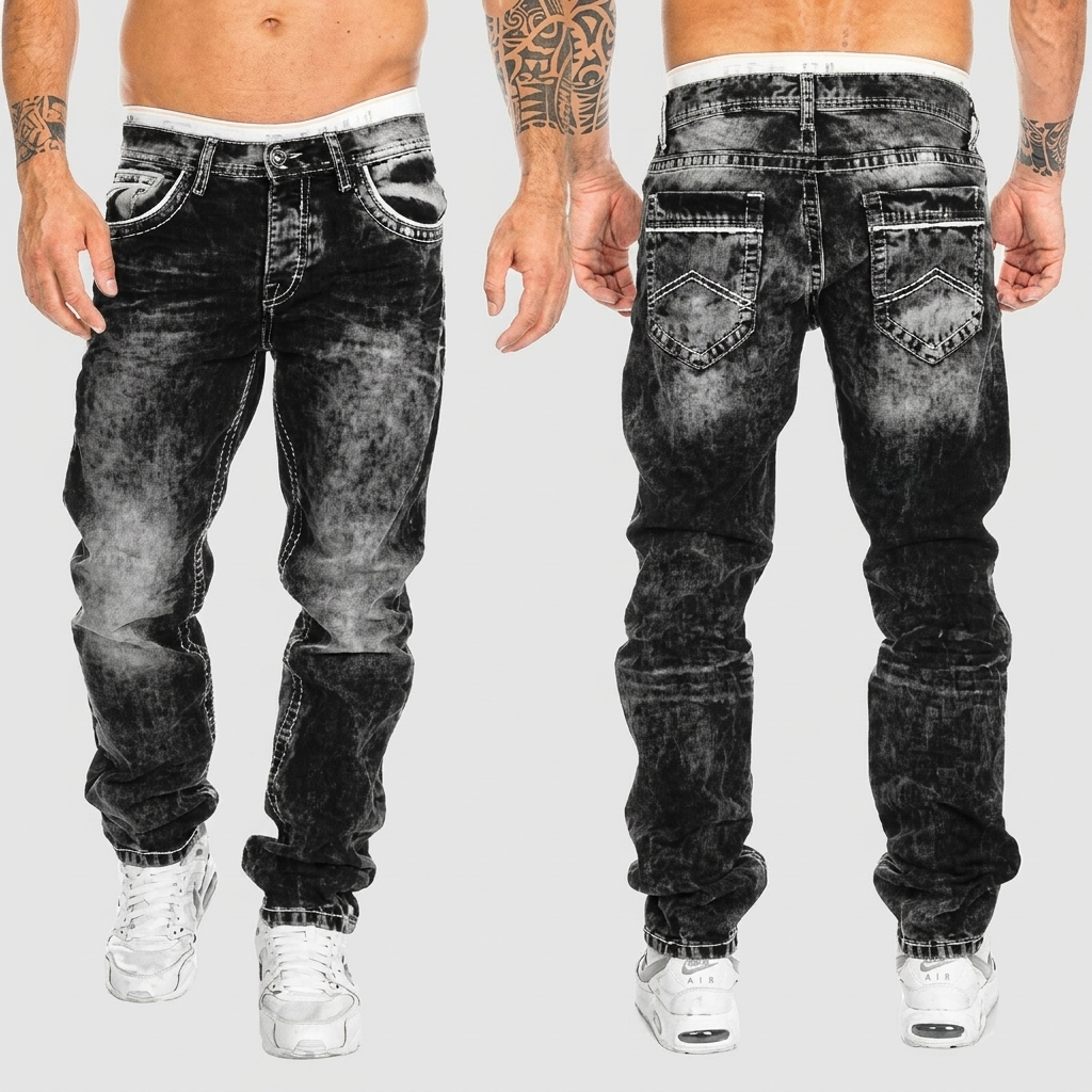 Acid wash spijkerbroek met distressed effect