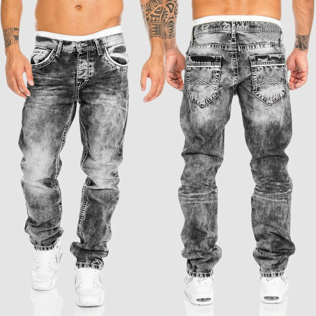 Acid wash spijkerbroek met distressed effect