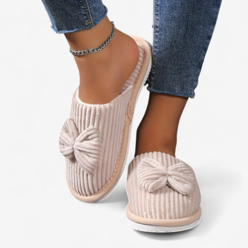 Ballerina-instapsloffen met ronde neus en strik voor dames