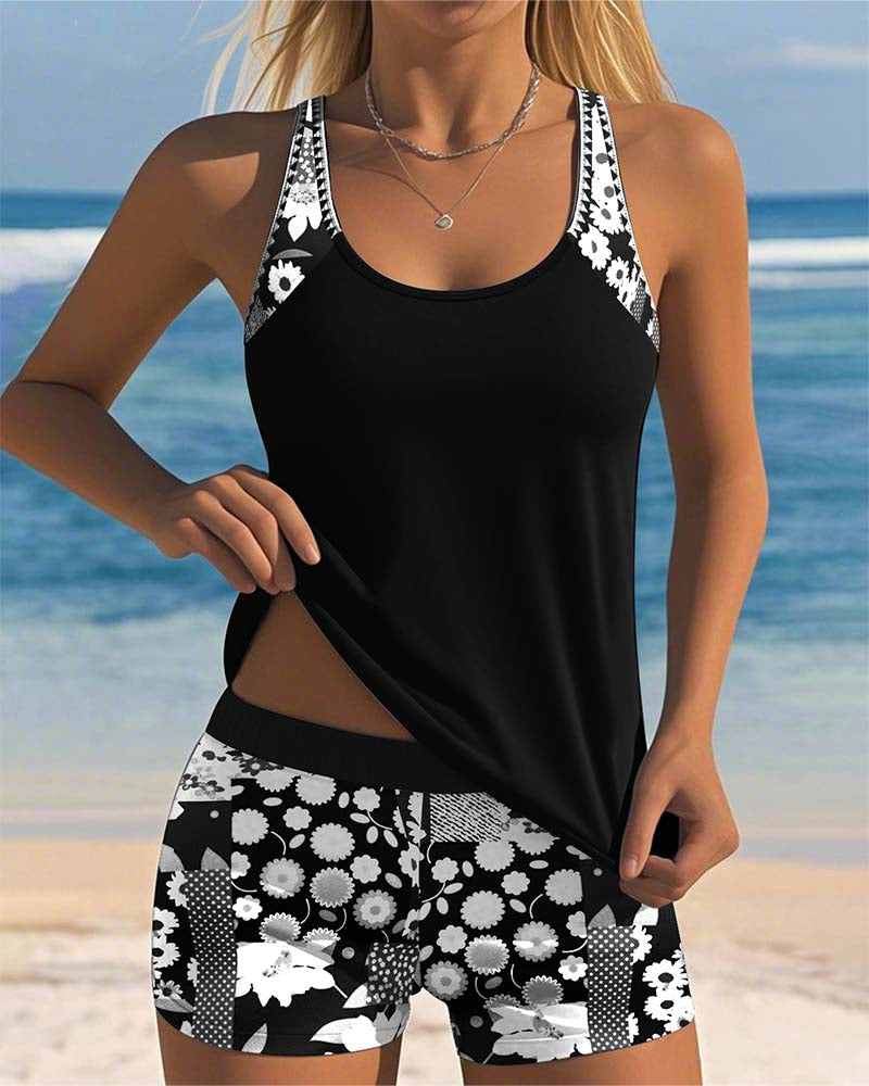 Bloemen tankini met verstelbare bandjes en comfortabele shorts - meerkleurig
