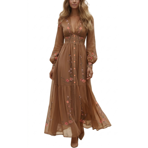 Boho maxi-jurk met lange mouwen voor dames