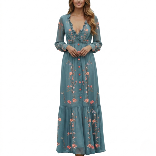 Boho maxi-jurk met lange mouwen voor dames