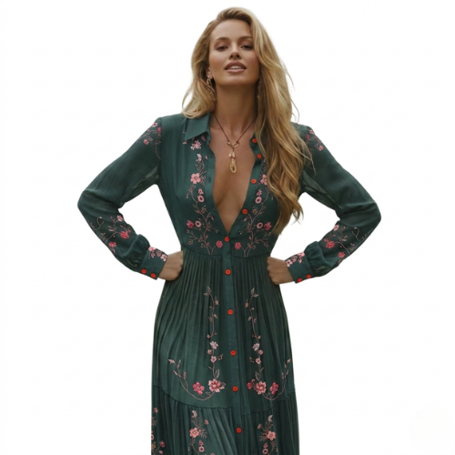 Boho maxi-jurk met lange mouwen voor dames