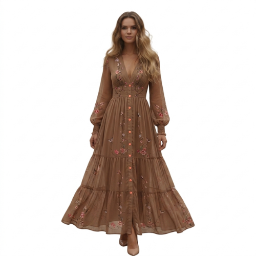 Boho maxi-jurk met lange mouwen voor dames