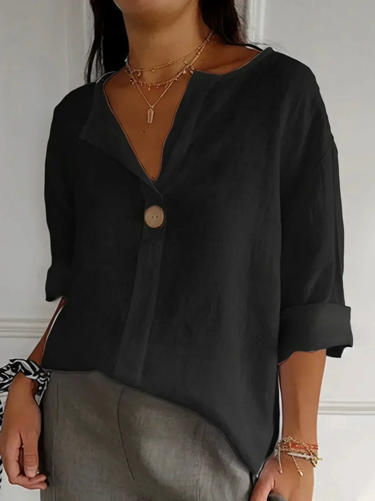 Casual blouse voor dames met V-hals en 3/4-mouwen