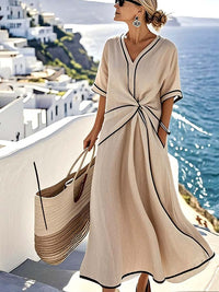 Casual dames-maxi-jurk met knoopdetail aan de voorkant