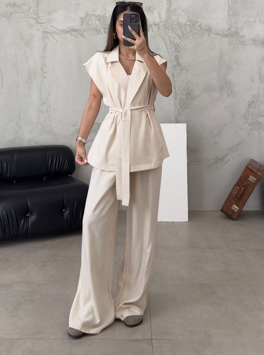 Casual damesco-ord set met ruime pasvorm en wijde pijpen
