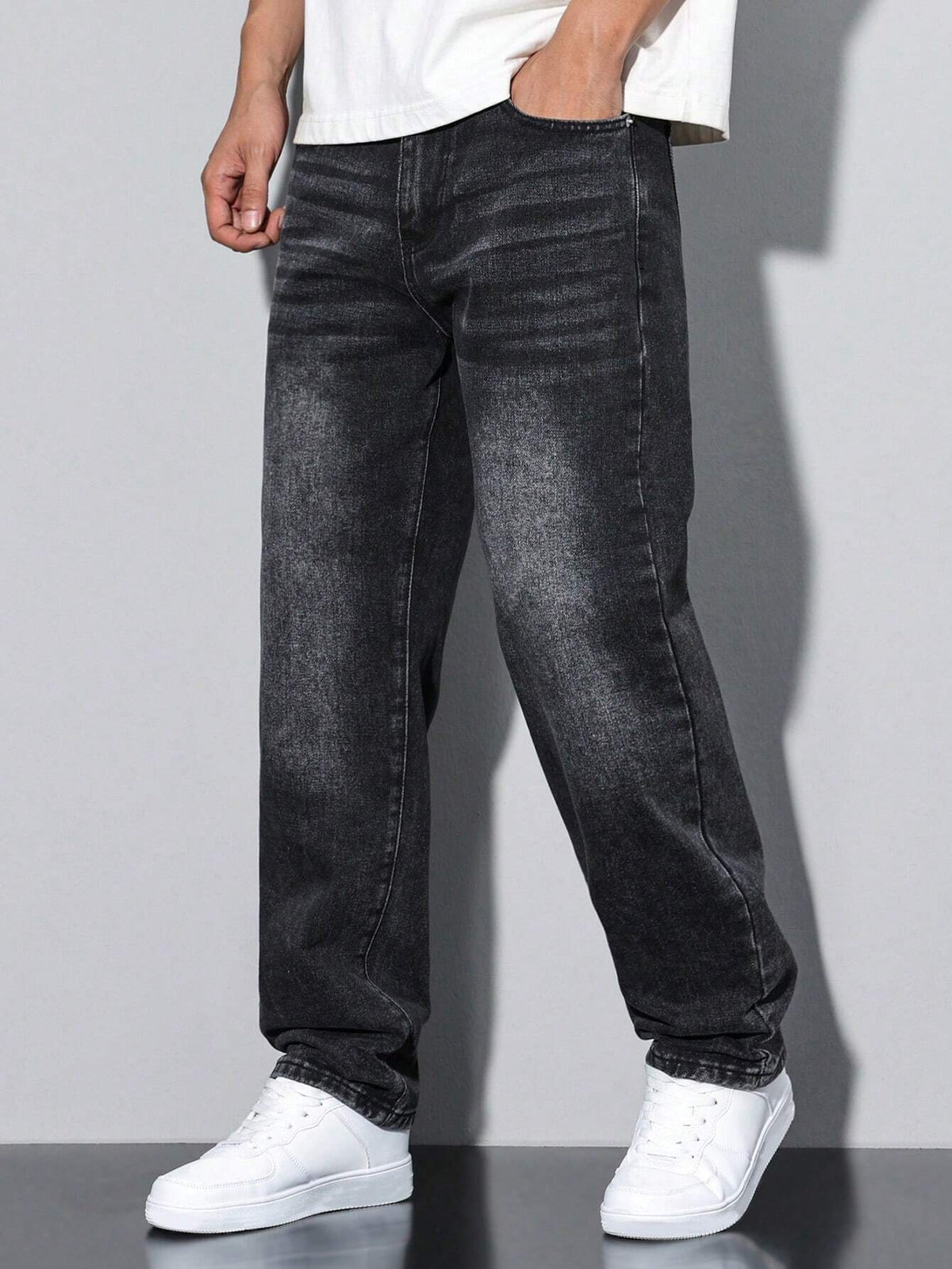 Casual gewassen herenjeans met rechte pijpen