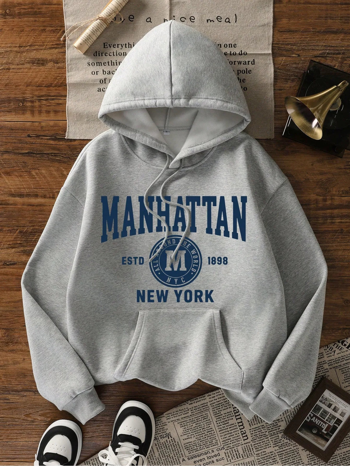 Casual hoodie voor dames met letteropdruk – blauw