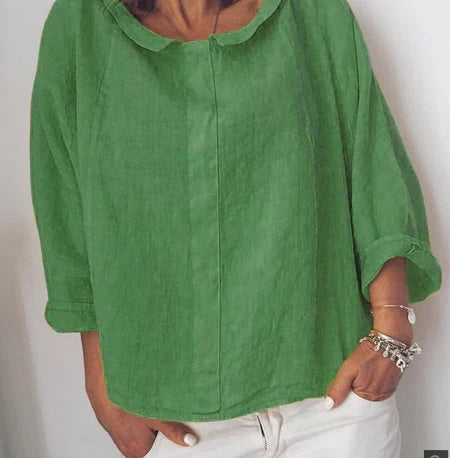 Casual linnen damesblouse met 3/4-mouwen - wit