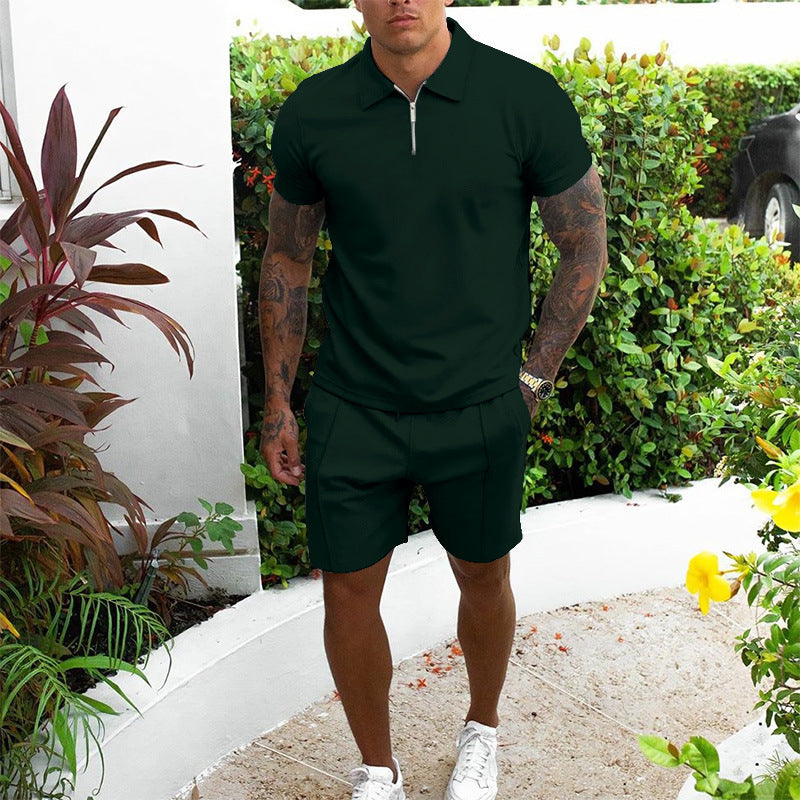 Casual set met poloshirt met ritssluiting en shorts