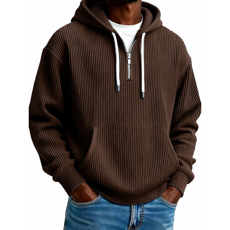 Comfortabele herenhoodie met hoge ritssluiting en zakken