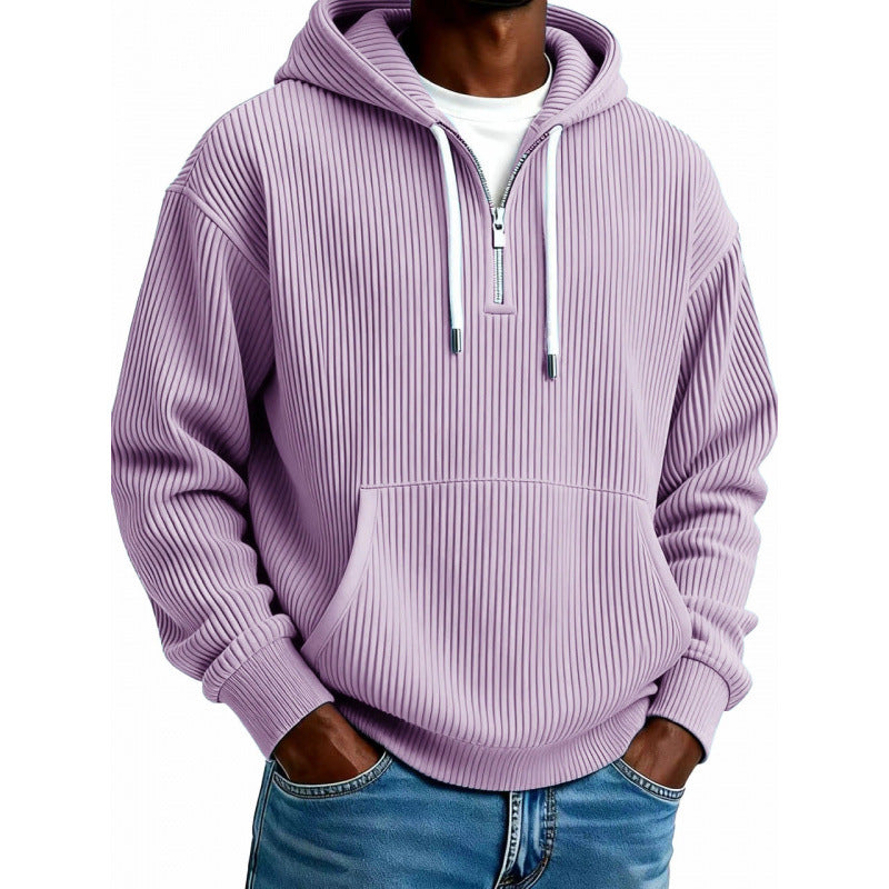Comfortabele herenhoodie met hoge ritssluiting en zakken