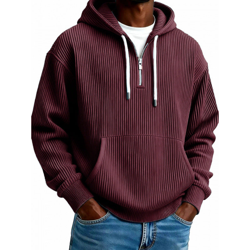 Comfortabele herenhoodie met hoge ritssluiting en zakken