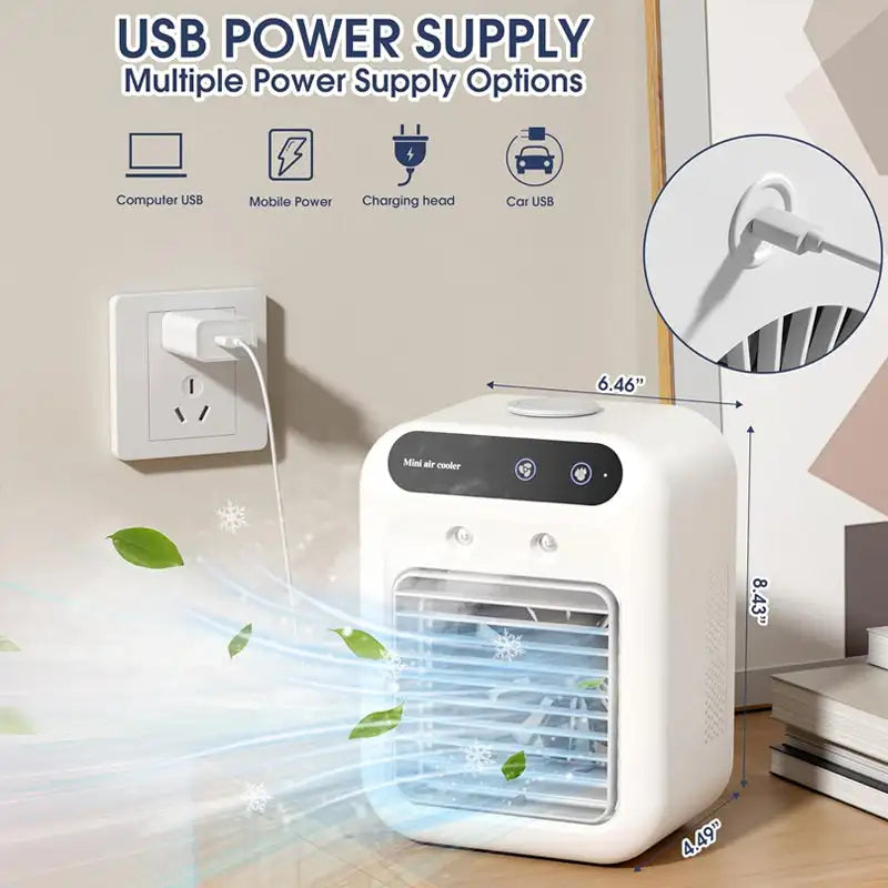 Compacte draagbare airco ventilator met USB-oplaadfunctie