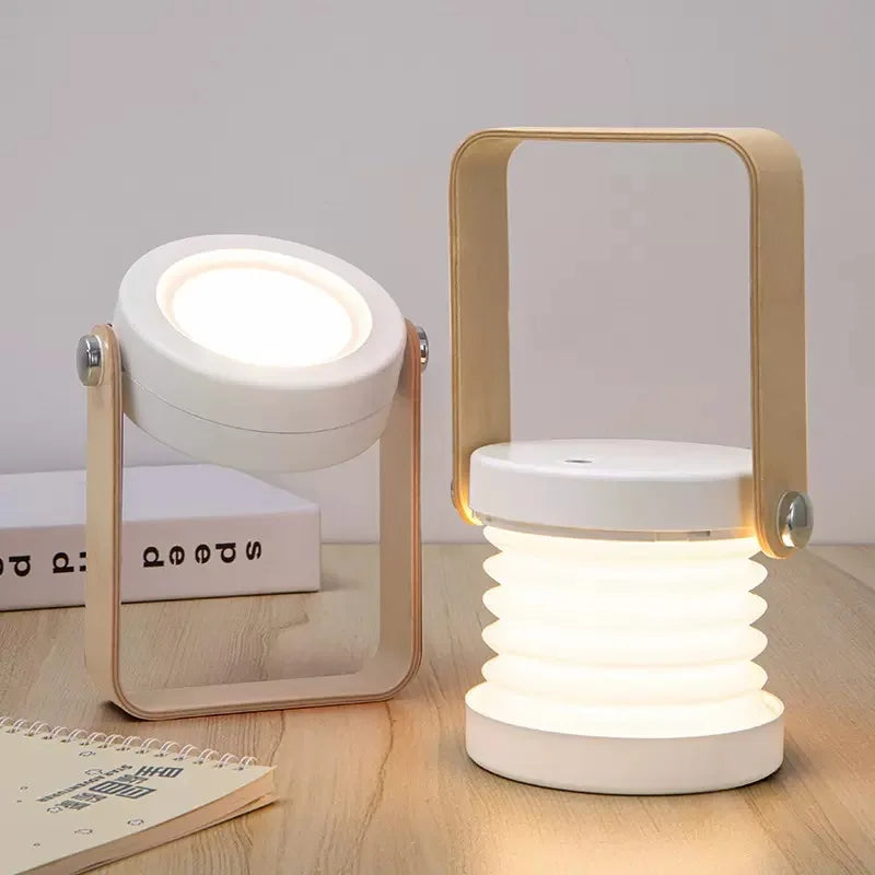 Creatieve draagbare lantaarn met houten handvat | Oplaadbare opvouwbare tafellamp
