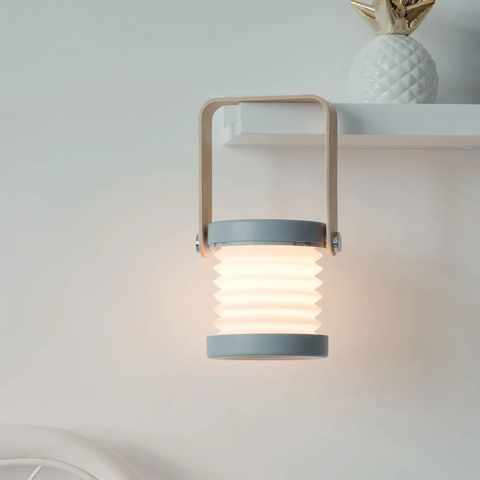Creatieve draagbare lantaarn met houten handvat | Oplaadbare opvouwbare tafellamp