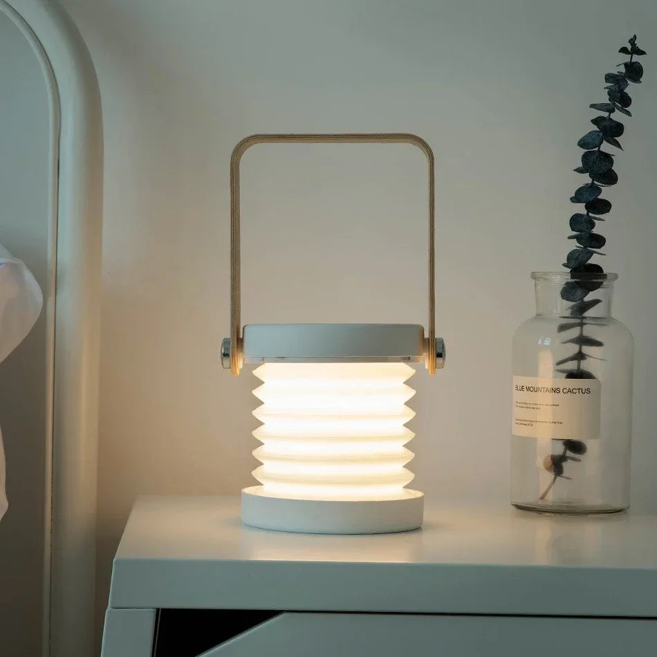 Creatieve draagbare lantaarn met houten handvat | Oplaadbare opvouwbare tafellamp