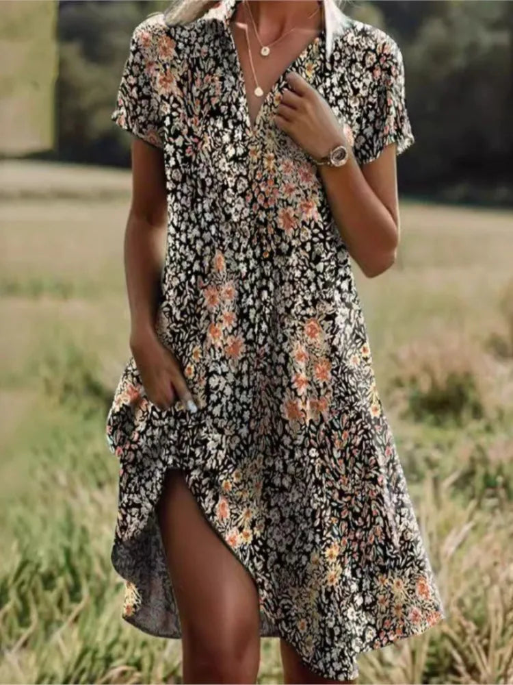 Dames mini-blousejurk met bloemenprint