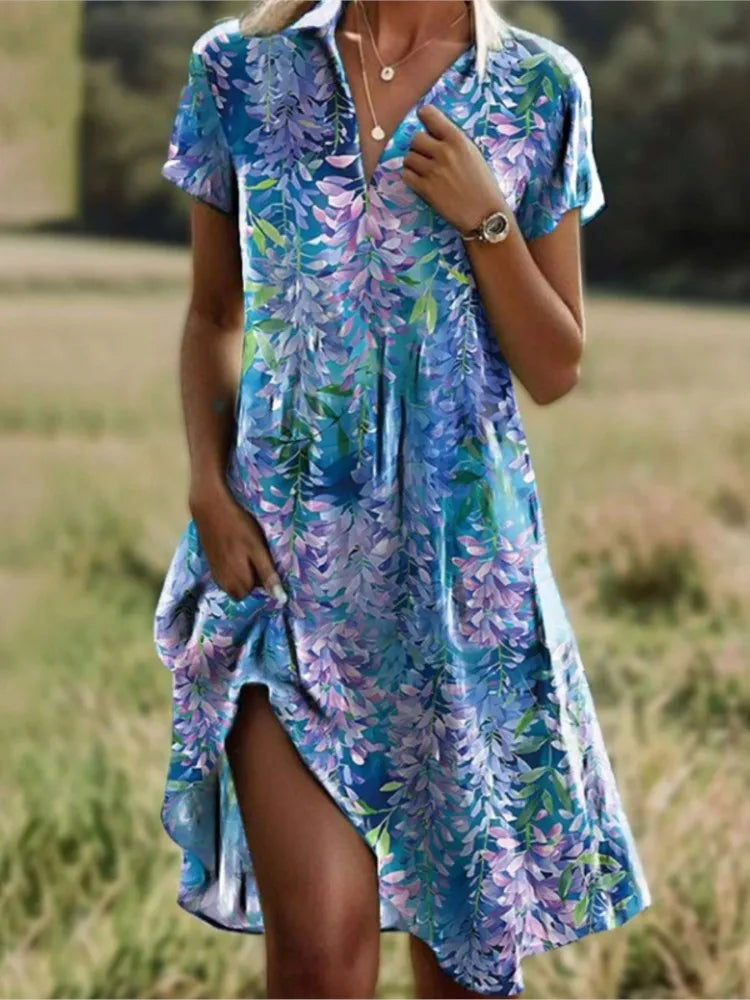 Dames mini-blousejurk met bloemenprint
