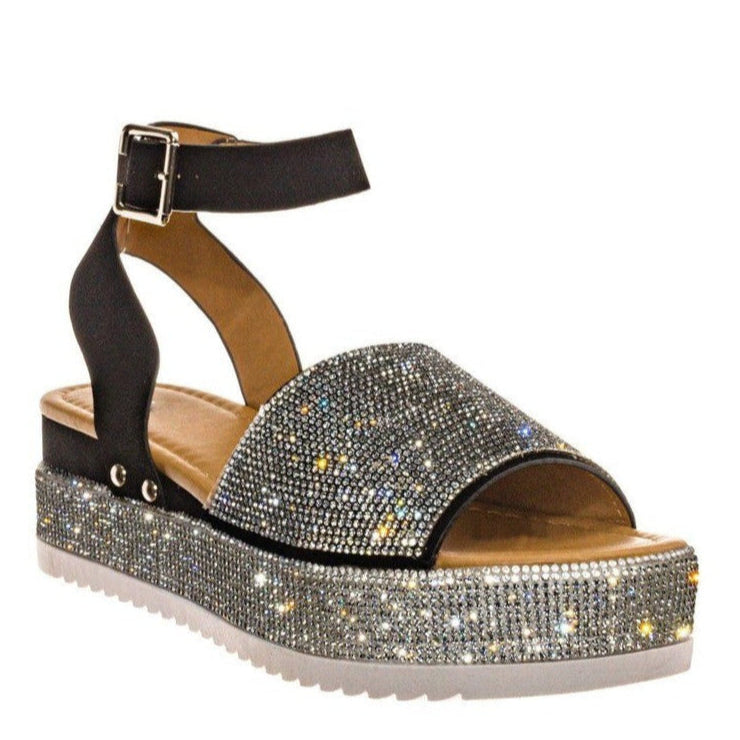 Dames plateau sandalen met strass-details
