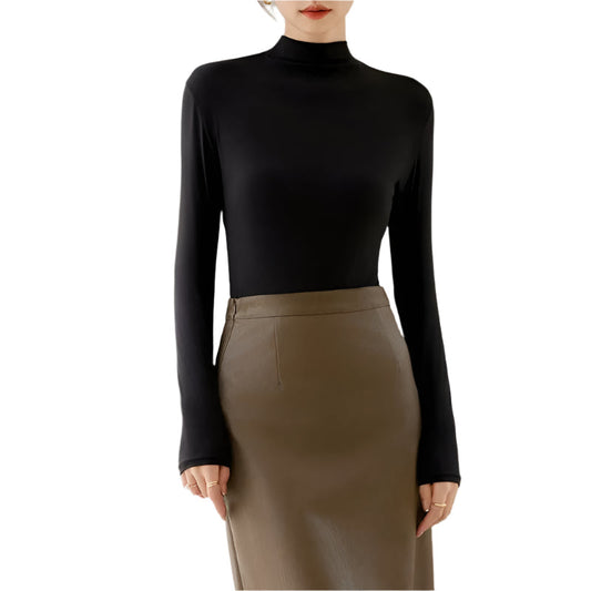 Dames-T-shirt met lange mouwen en staande kraag