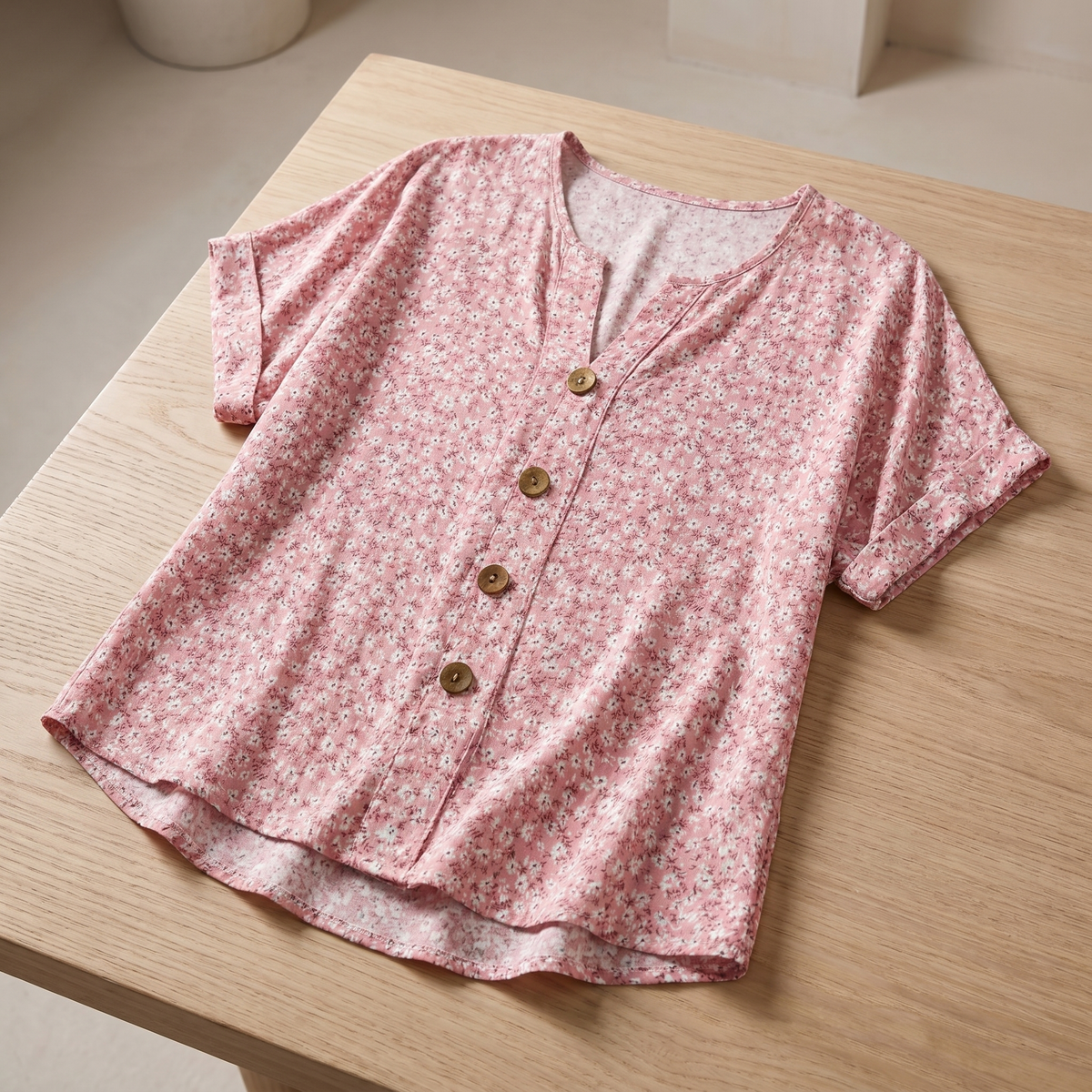 Damesblouse met bloemenprint | Lichte, soepelvallende zomertop met knopen