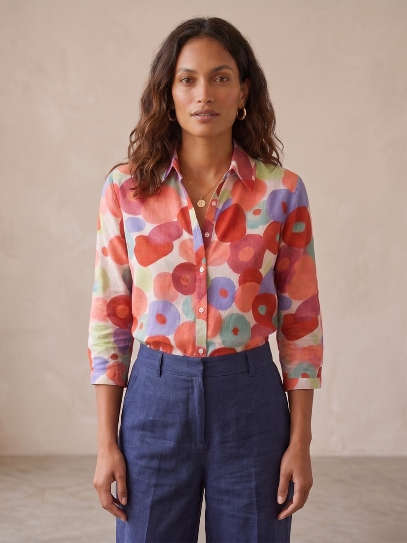 Damesblouse met knoopsluiting en bloemenprint