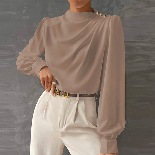 Damesblouse met lange mouwen en gedrapeerd detail