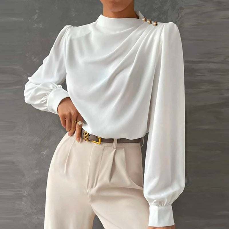 Damesblouse met lange mouwen en gedrapeerd detail