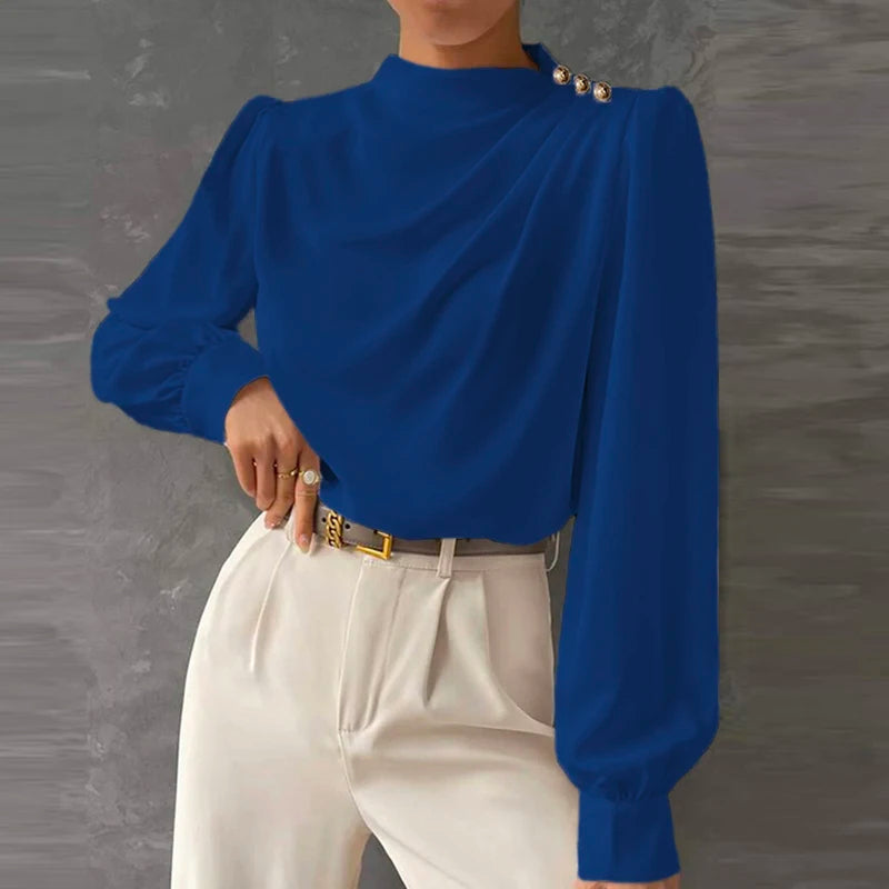Damesblouse met lange mouwen en gedrapeerd detail